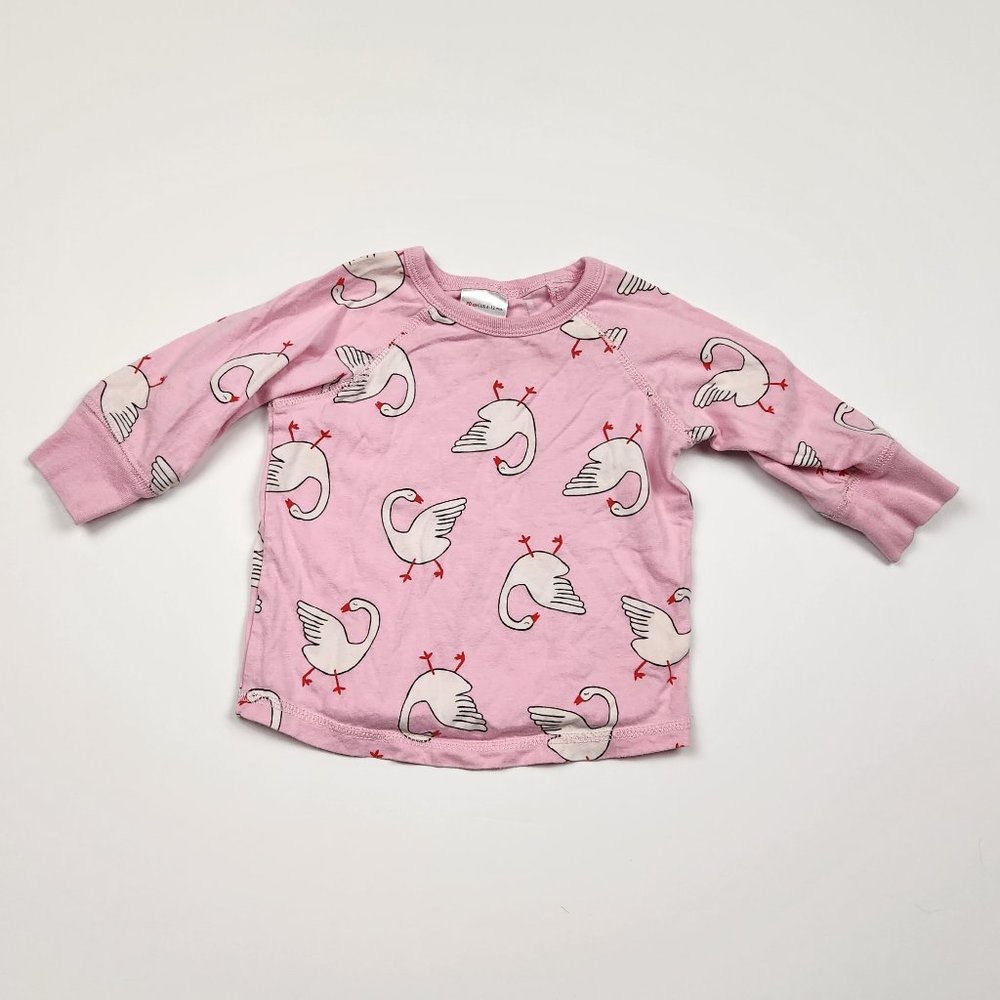 Hanna Andersson Pink Swan Goose Long Sleeve Raglan Shirt sz 6-12 months 70 cm